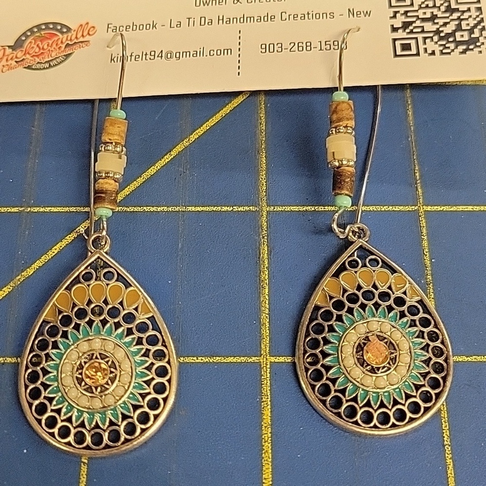 Silver Tone Turquoise Faux 2 1/2" Earrings